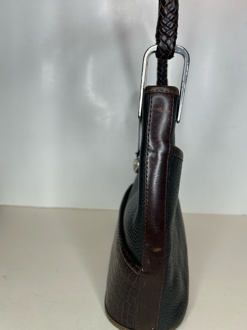 Brighton Gina Black and Brown Two-Tone Leather Hobo Shoulder Bag - Picture 10 of 14